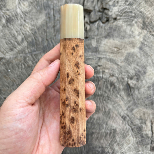 I -Chinese Cedar burl Wa handle, Marble horn Ferrule, 145 mm