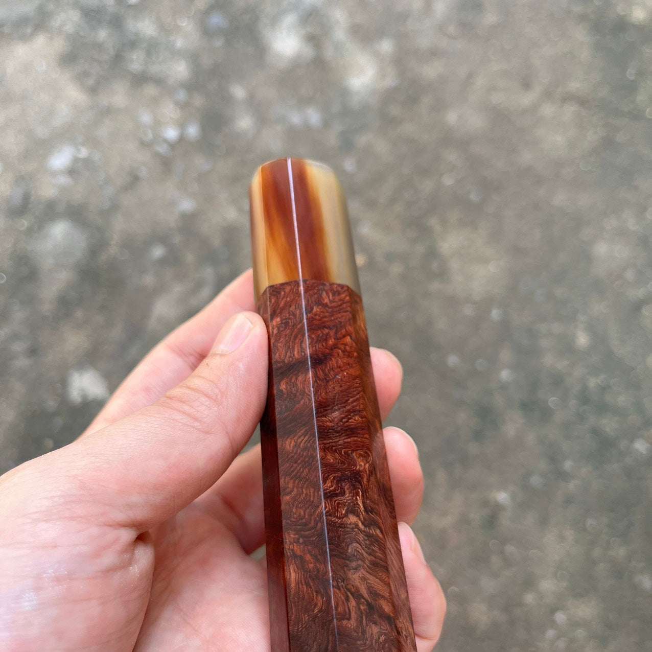 I-  Special, Rare Burl Rosewood handle with marble horn ferrule - 145mm