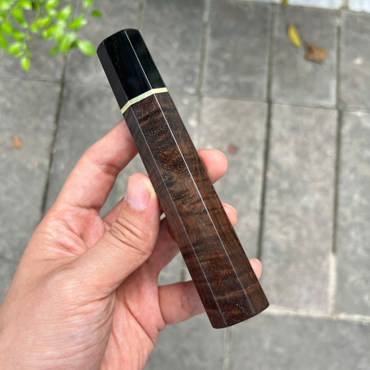 I- 8 Dark Curly Siamese Rosewood Wa handle, Black horn ferrule, Brass spacer- 135mm