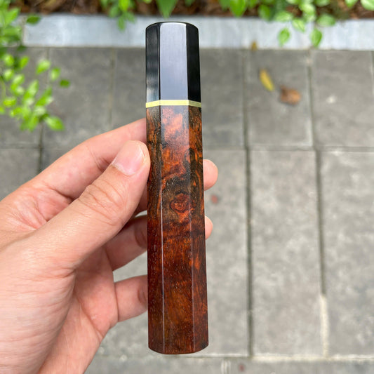 I- 5 Burl Siamese Rosewood Wa handle, Black horn ferrule, Brass spacer- 135mm