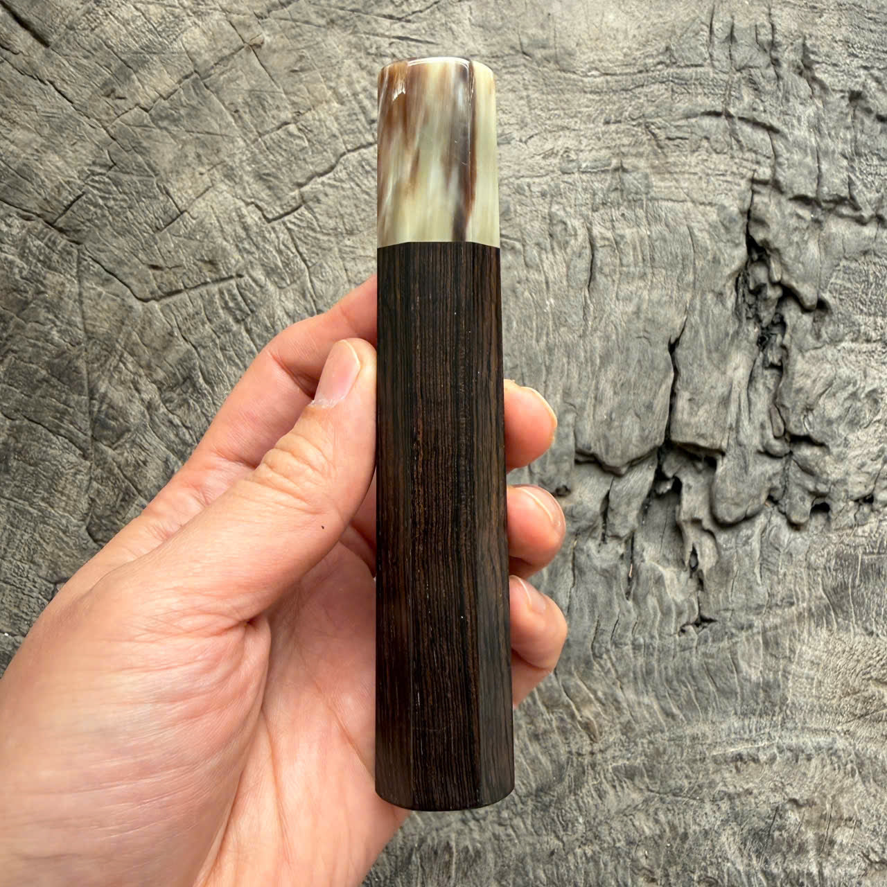 I- 5 Grained Black African wa handle , Cream Horn Ferrule - 135mm