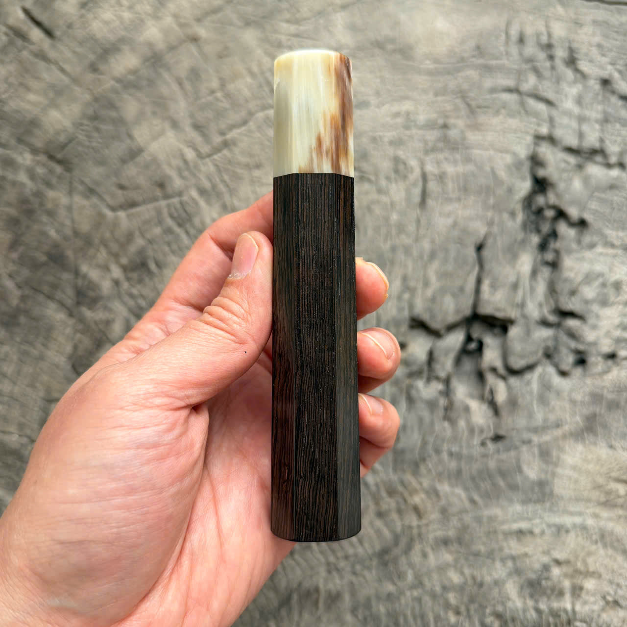 I- 5 Grained Black African wa handle , Cream Horn Ferrule - 135mm
