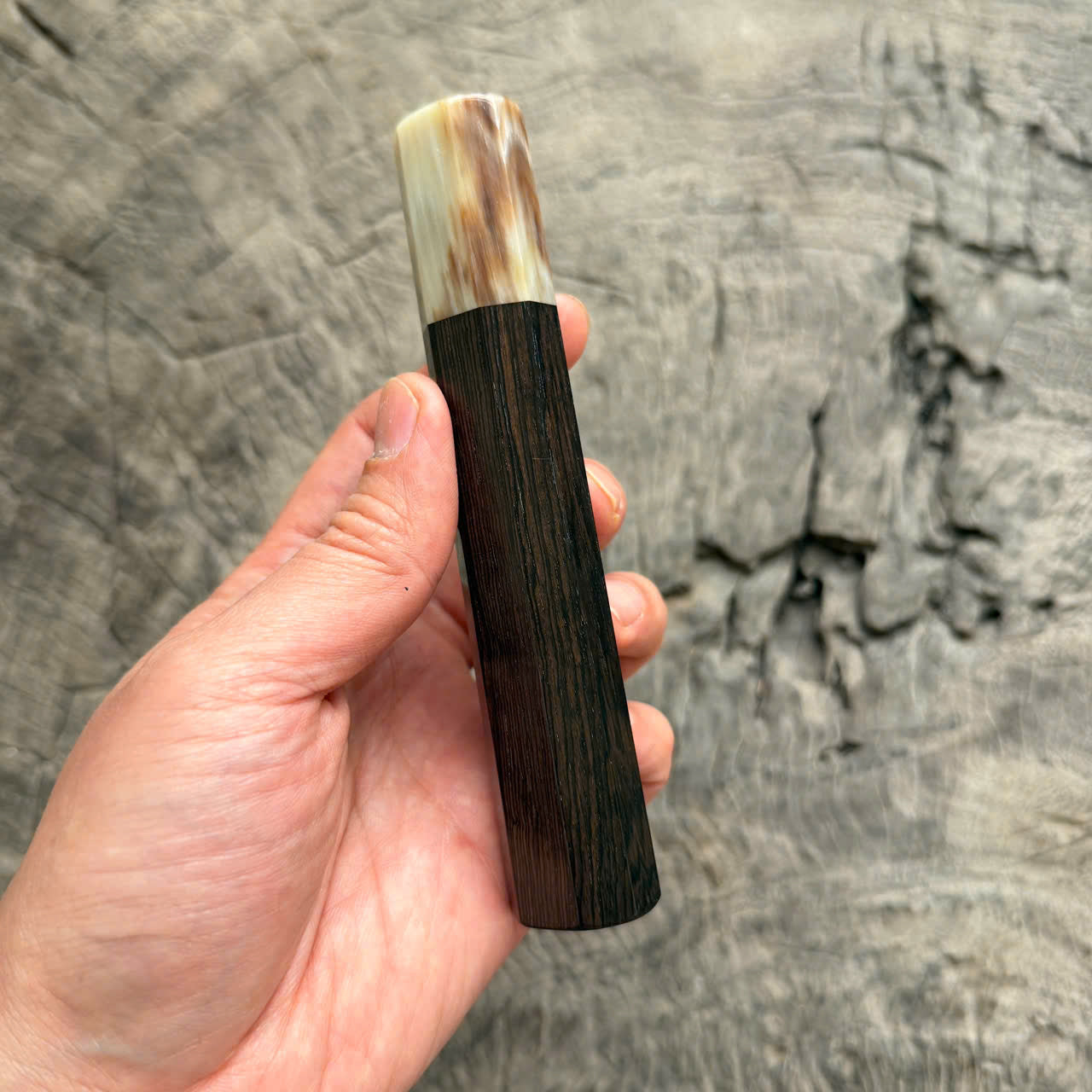 I- 5 Grained Black African wa handle , Cream Horn Ferrule - 135mm