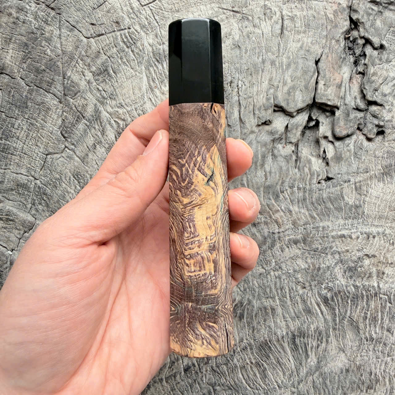 I - 6 Stabilized wood wa handle, black horn ferrule, 140mm