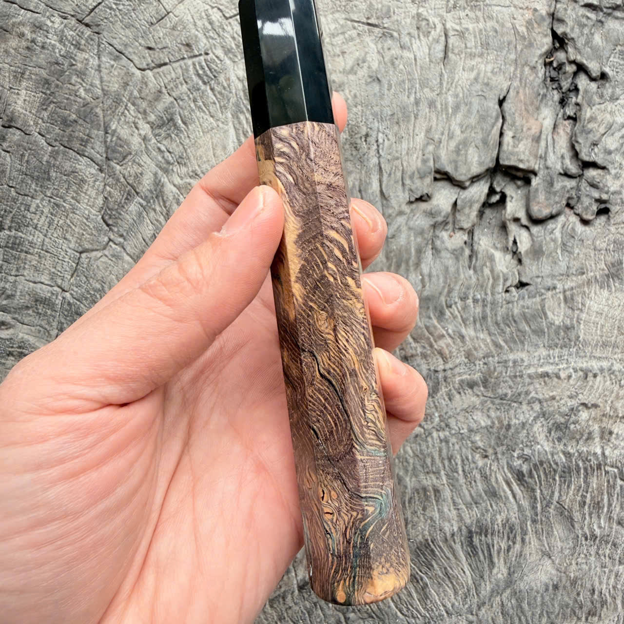 I - 6 Stabilized wood wa handle, black horn ferrule, 140mm