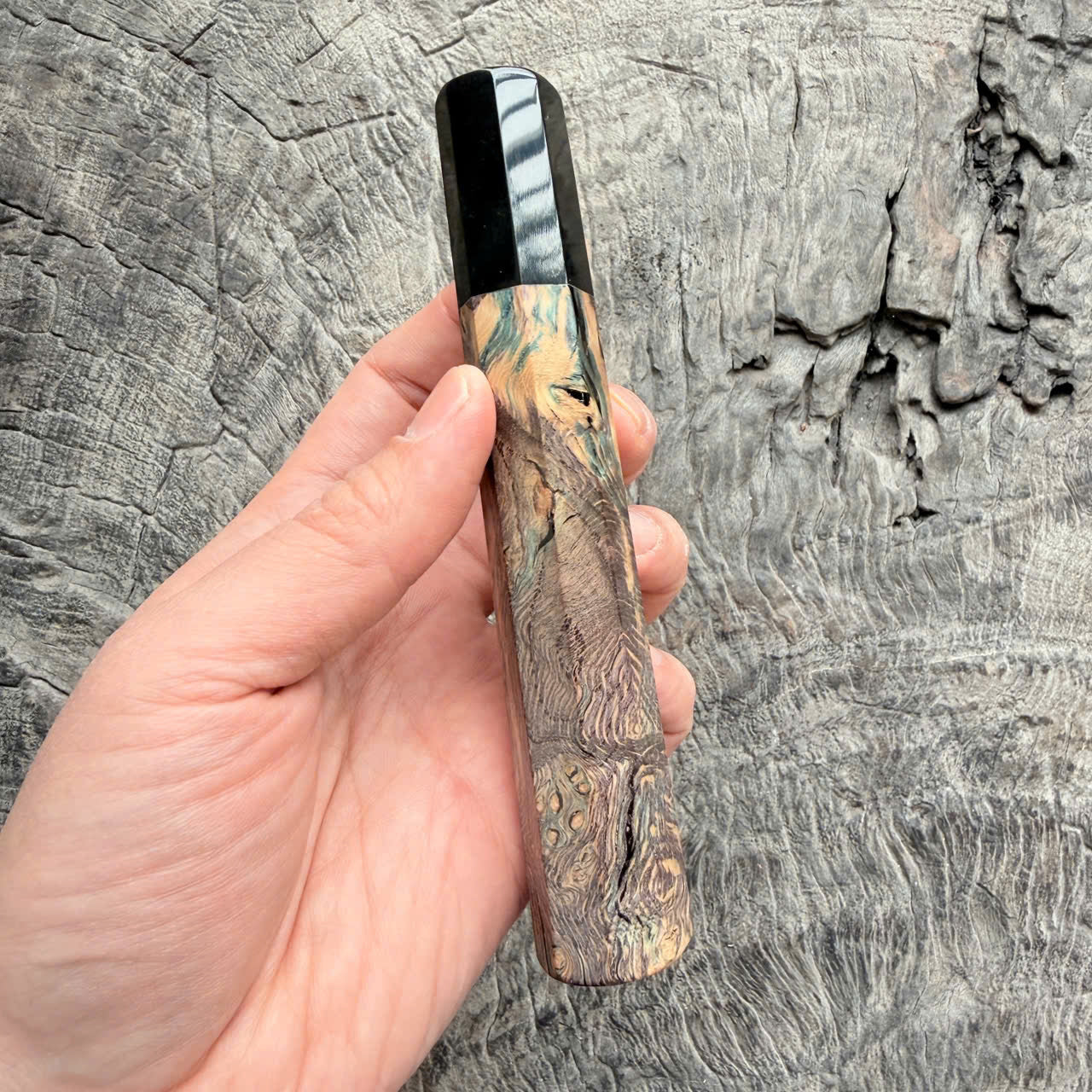 I - 6 Stabilized wood wa handle, black horn ferrule, 140mm