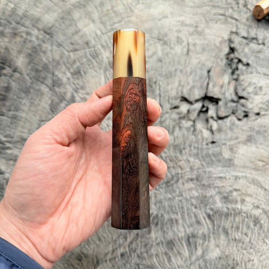 I - 2 Burl Siamese Rosewood Wa handle, Marble horn ferrule,  145 mm handle