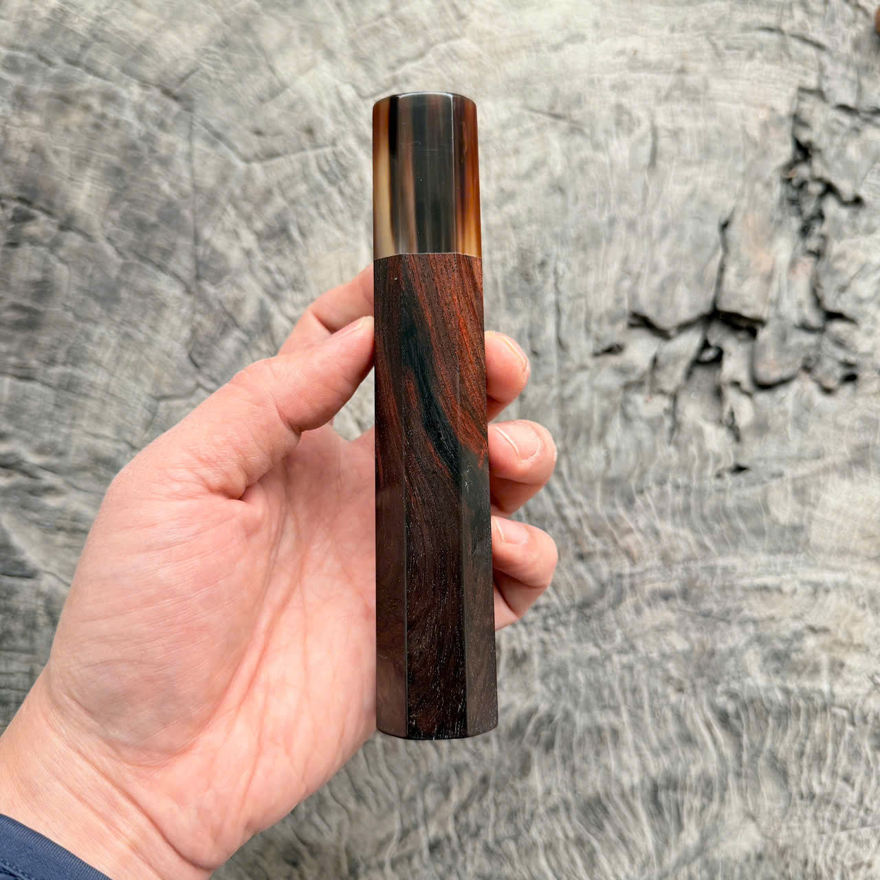 I - 2 Burl Siamese Rosewood Wa handle, Marble horn ferrule,  145 mm handle